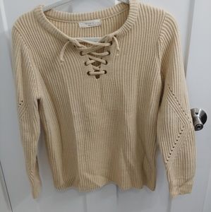 Oatmeal Lace Up Sweater